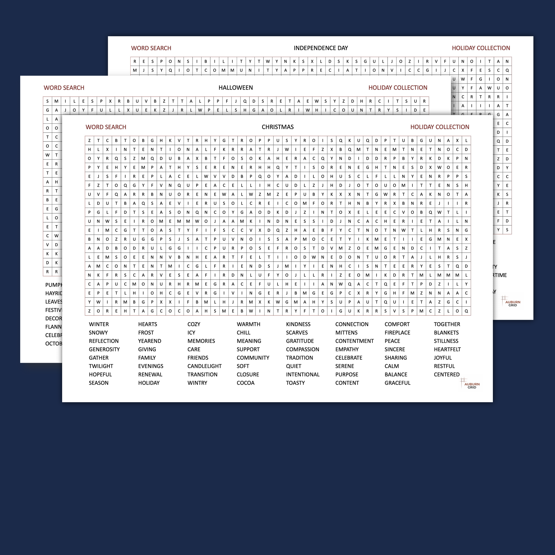 3 Holiday Puzzles Stacked